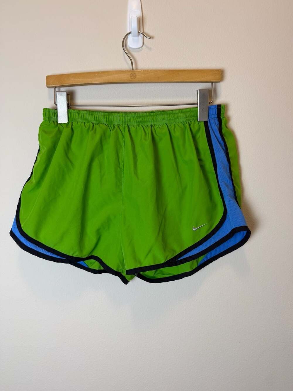 Nike Dri-Fit Tempo Lime Green Blue Athletic Running Shorts Size Large